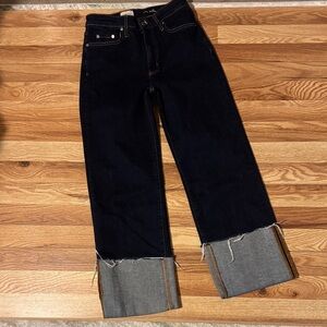 Pilcro Navy Cropped Jeans with Charcoal Cuffs